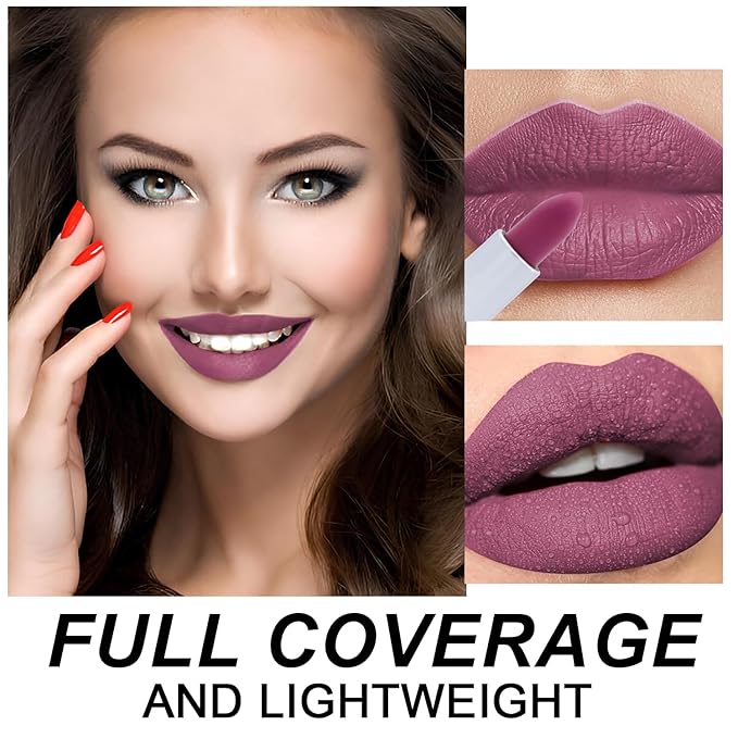 Matte Bullet Long Wear Lipstick - Vegan and Cruelty-Free - Smudge and Waterproof Matte Lipstick with Moisturizing Formula - All Day Comfort - (Plum Allure #22)