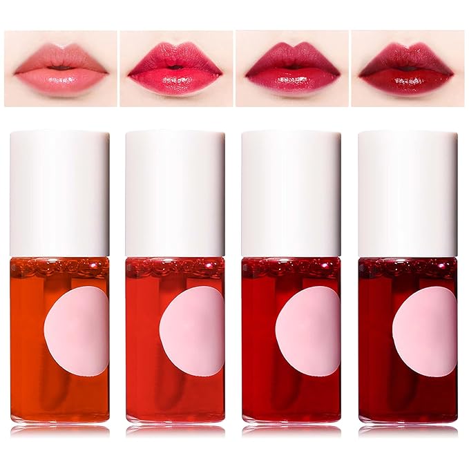 4Pcs Lip Tint Stain Set,Lip Stain Long Lasting Mini Liquid Lipstick,Non-sticky,Lightweight,Matte Velvet Lip & Cheek Tint,Moisturizing Waterproof Matte Finish Lip Makeup