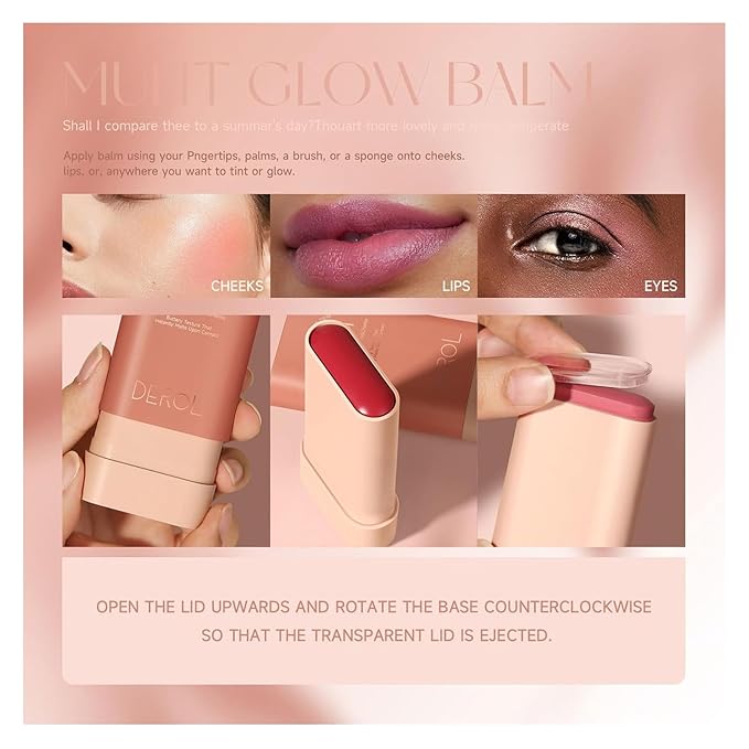 Blush Stick for Cheeks and Lips, On-the-Go Glow Blush, Hydrating Solid Cheek Tint, Multi-use Blush Makeup Stick, Tinted Moisture Sticks, Beautiful Natural Shades (01#Fleur)