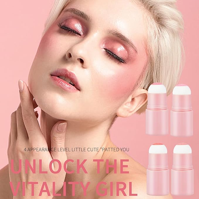 O'CHEAL Powder Blush Stick for Cheek and Eyes, Soft and Blendable Natural Flush, Long-Lasting Dewy Blusher Makeup, Buildable Glow for Face,Multi-Use Blush 01