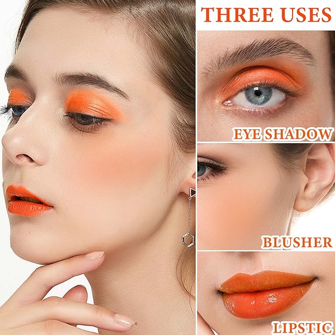 Cream Blush Stick,Blush Stick for Cheeks with Contour Brush,3-in-1 Long Lasting Waterproof Blush&Eye Shadow&Lip Gloss for Natural Skin Types(03 Citrus Pink)