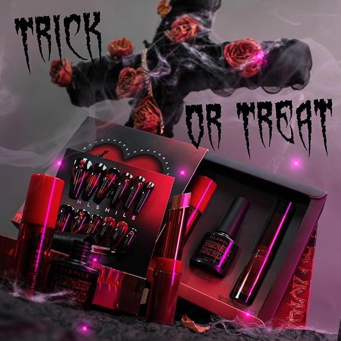 Halloween Makeup Kit,Halloween Press On Nail With Tools,SFX Make up Set Fake Blood Cream,Powder Lipstick,two-tone eyeshadow,2024 New Halloween Party Supplies