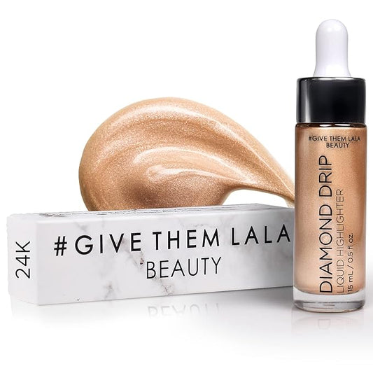 Diamond Drip Liquid Highlighter By Give Them Lala- Highly Pigmented Shimmer Highlighter For Face & Chest- Illuminator Drops For Diamond Sparkle- Glow Drops For Dewy Foundation, Cruelty-Free - (24K)