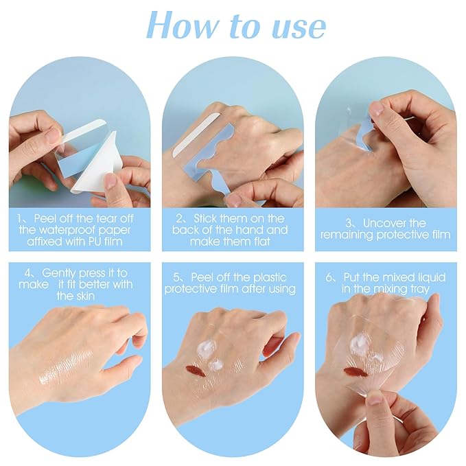 100PCS Makeup Hand Palette Single Use Foundation Mixing Palette Adhesive Tape Disposable Transparent Waterproof Cosmetic Tray Professional Makeup Artist Must Haves Supplies for Women Girls