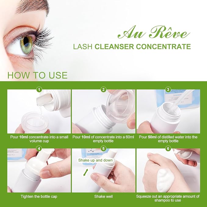 Lash Shampoo Concentrate 30ml Lash Cleanser Concentrate Add Hyaluronic Acid Oil-Free Lash Extension Shampoo Perfect for Salon,Aloe