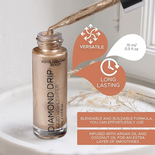Diamond Drip Liquid Highlighter By Give Them Lala- Highly Pigmented Shimmer Highlighter For Face & Chest- Illuminator Drops For Diamond Sparkle- Glow Drops For Dewy Foundation, Cruelty-Free -(Is It Real)