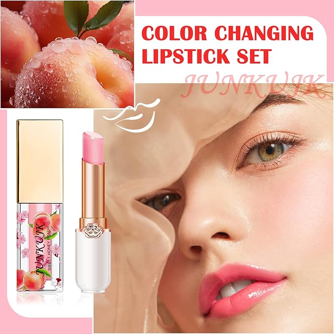 2PCS Lip Oil and Color Changing Lipstick Set,Magic Jelly PH Lipstick,Moisturizing Color Change Lipstick,Lip Stain Long Lasting Waterproof Tinted Lip Balm Set,Hydrating Lip Glow Oil for Women