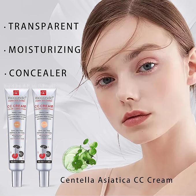 Color Correcting CC Cream with SPF 25, Coverage Lightweight Foundation, Invisible Pores,Rich In Centella Asiatic,Hydrating Serum,Refine Skin Texture, Avoid Sun Damage (Dark, Dark)