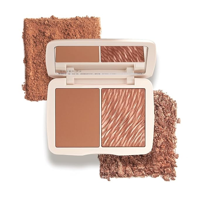 COVER FX Monochromatic Powder Bronzer Duo - Suntan Bronze - Soft Matte + Luminous Shimmer Finish - Create Custom, High Impact Bronze Glow