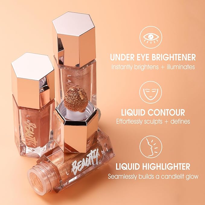 GECOMO Highly Pigmented Liquid Contour - Built-in Sponge Tip Sculpted Complexion Wand Contour Long Lasting Natural Buildable Highlighters Contour Contouring Bronzer 0.17 OZ/5.2ml - 03 LIQUID GOLD