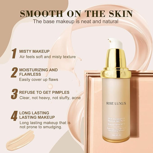 Rise Luxus Ultrablend 4 In 1 Foundation, Match Skin Color Changed Foundation Liquid With Spf 50, Waterproof for Makeup