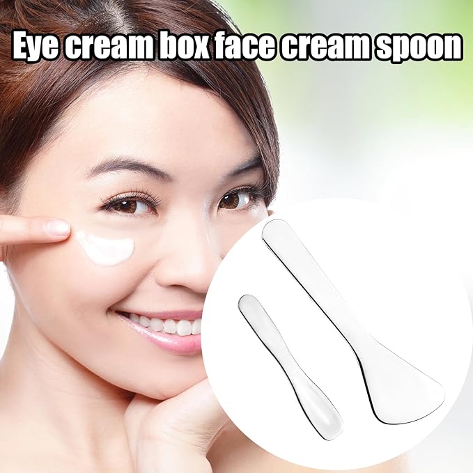 2pcs Mini Metal Makeup Spatula, Small Cosmetic Spoon 2 Shapes Tiny Eye Make up Applicator Tool Skincare Scoop Facial Massage Beauty Skin care Supplies for Mixing and Sampling Lotion Face Cream