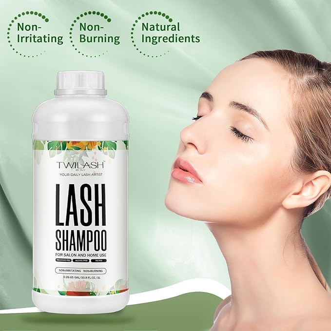 Lash Shampoo Bulk, Eyelash Cleanser for Extensions 1 Liter - 2 Foam Pump Bottles, 2 Lash Cleansing Brushes, Dispenser Pump - Eyelid Foaming Cleanser for Professional Salon and Home Use