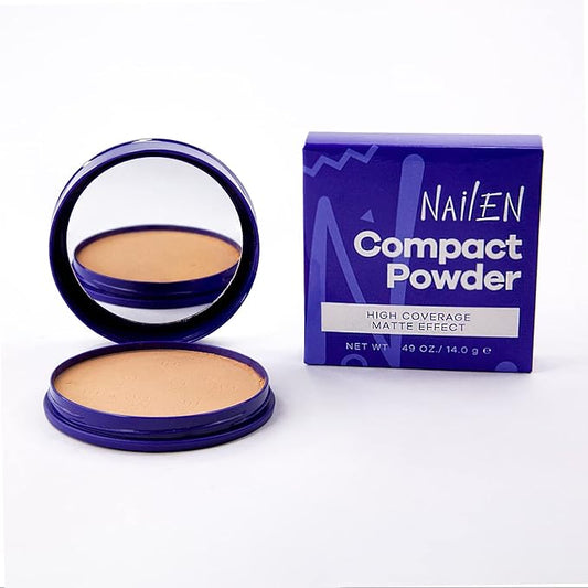 Nailen Compact Makeup Setting Powder Foundation with Matte Finish, Shine Control, Full Coverage - Ideal for All Skin Types & Poreless Smooth Face Look - Tone 1, (1 Count)