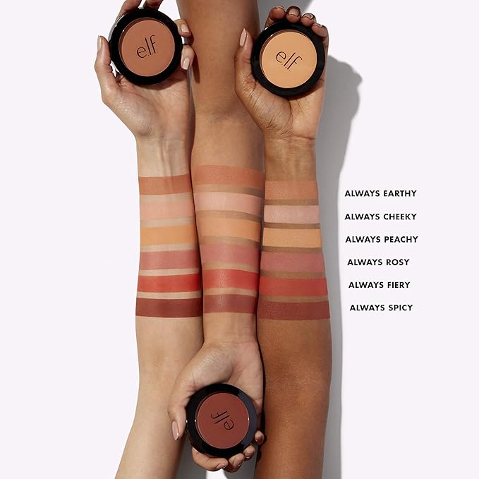e.l.f, Primer-Infused Blush, Long-Wear, Matte, Bold, Lightweight, Blends Easily, Contours Cheeks, Always Cheeky, All-Day Wear, 0.35 Oz (Pack of 3)