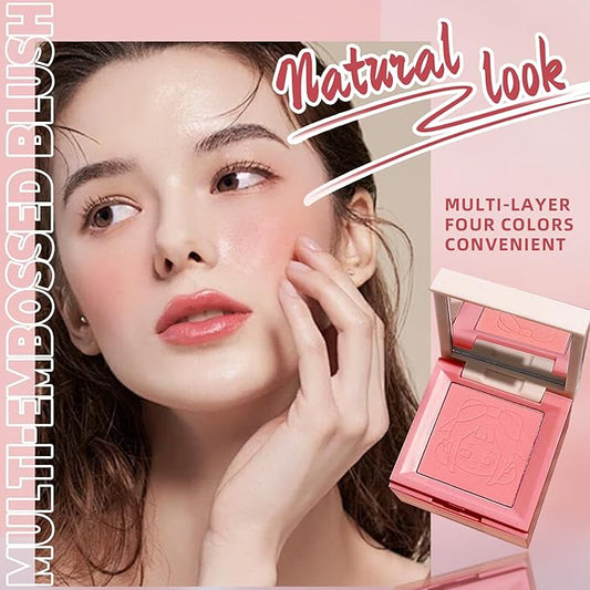 4 in 1 Blush Palette, 4 Colors Matte Face Powder Blush for Cheek, Strawberry Red, Poppy Peach, Shy Pink, Coral Orange Face Rouge Long Lasting High Pigment Lightweight Korean Blush Makeup03#