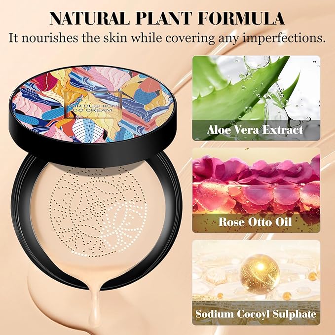 Indicativet Mushroom Head Air Cushion CC Cream, Air Cushion CC Cream Mushroom Head, Indicativet Foundation BB Cream Face Make Up, Long Lasting Matte Moisturizing Concealer (Natural, 1Pcs)