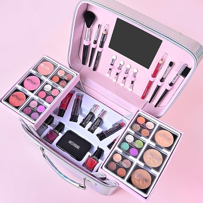 Makeup Kit, Professional Makeup Palette Travel Makeup Case with Eyeshadow Lipstick Concealer Lip Gloss Eyeliner Mascara Contour Bronzer Powder, Makeup Sets for Women Girl