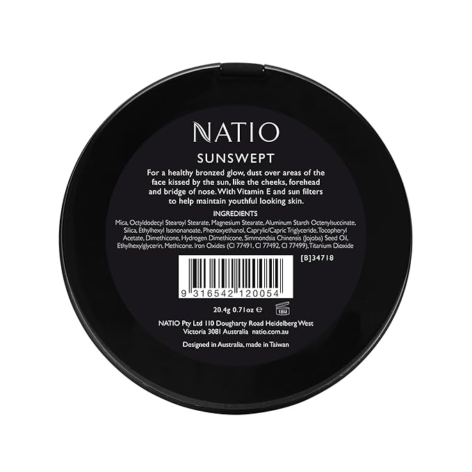 Australia Mineral Pressed Powder Bronzer - Warm Toned, Medium Shade Bronzer Powder - Shimmery Finish - Vegan - Sunswept - 0.7 oz
