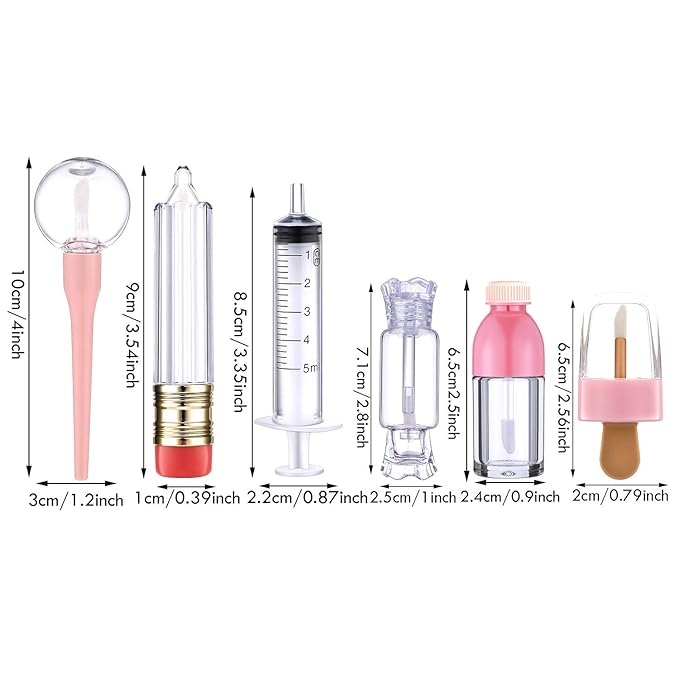30 Pieces Empty Lip Gloss Tubes Tool Set, Include 25 Pencil Ice Cream Lollipop Bottle Candy Shaped Empty Lip Gloss Bottle Refillable Lip Balm Containers and 5 Plastic Funnels for Women Girls DIY