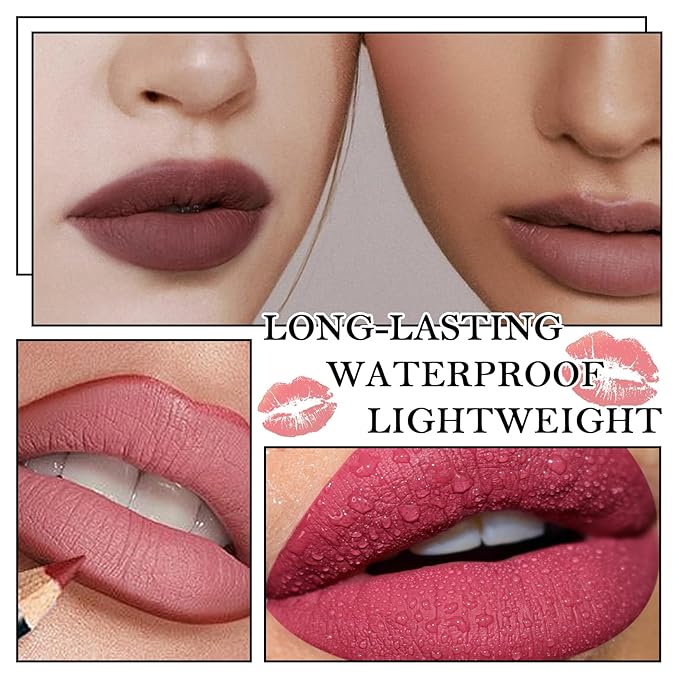 12 Colors Matte Lip Liner Set,Velvet Long Lasting Professional Nude Lip Liner Pencil,Waterproof Non-marking Lip Liner Stain Lipliner Set