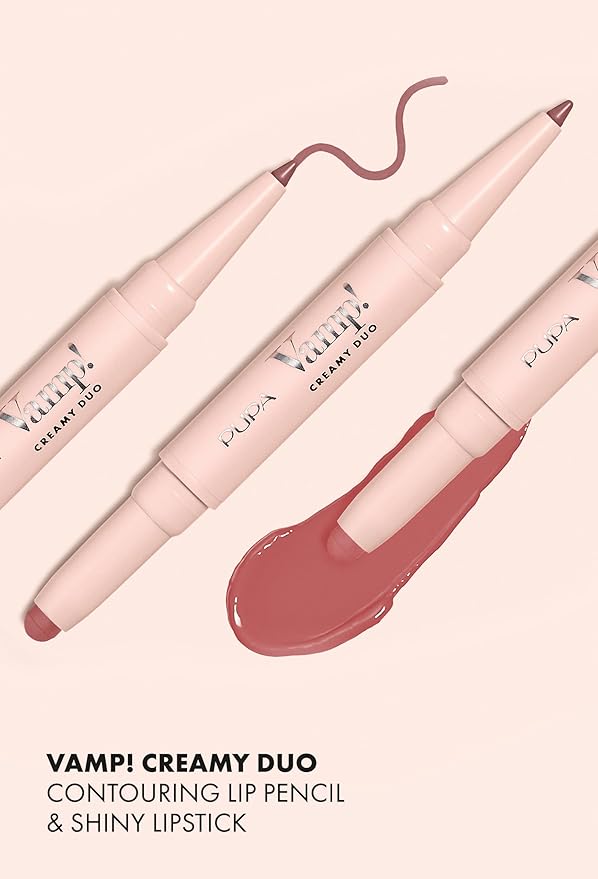 Pupa Milano Vamp! Creamy Duo, 004 Light Rose, 1 Pc - 2 in 1 Lipstick and Lip Pencil - Long Lasting - Lightweight - No-Transfer - Smooth Texture - Highly Pigmented
