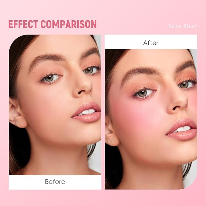 3D Rose Petal Blush for Cheeks, Soft Pink Cream to Powder Flower Blush Makeup Gift for Women, Natural Nude Dewy Finish Shimmer Buildable Face Rouge Rubor Highlighter Contour Makeup-Soft Pink