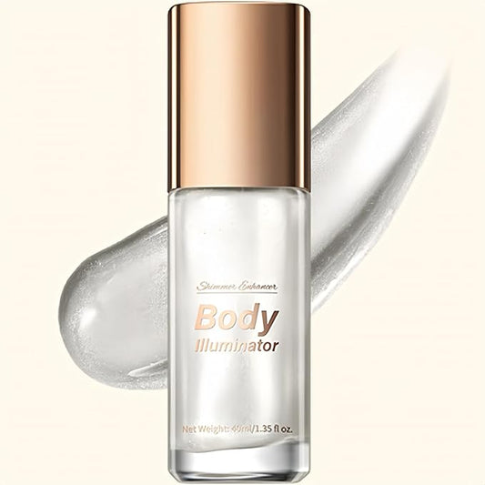 Moisturizing Body Luminizers 5 Colors Smooth and Shimmer Body Oil Long Lasting Liquid Body Highlighter for Face & Body & Leg (40ml, 01 Sliver)