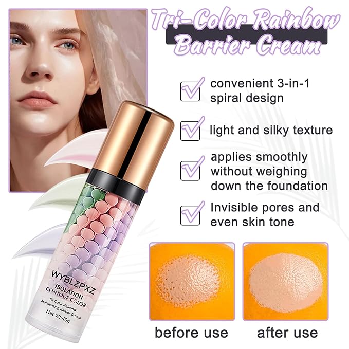 Tri-Color Corrector Isolation Cream, One Step Correcting Facial Serum Makeup Primer Base, Moisturizing Flawless Foundation