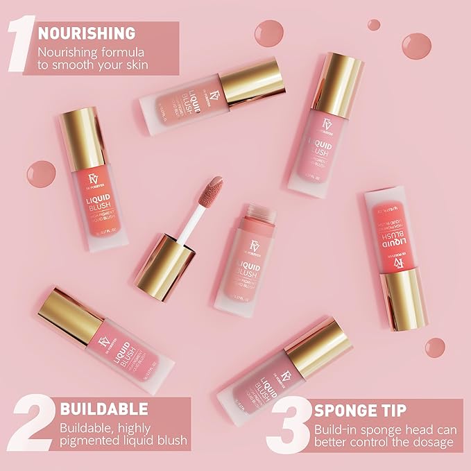 FV Liquid Blush, Long Lasting Buildable Cream Cheek Tint with High-Pigment Color, Weightless Blendable Formula for Natural Dewy Finish (Honey)