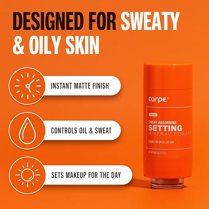 Carpe ~NEW~ Sweat Absorbing Translucent Mineral Powder - Mess-free Loose Powder Makeup That Controls Oil & Sweat Shine - Makeup Setting Powder For Oily Skin - Matte Finish Gentle on Skin