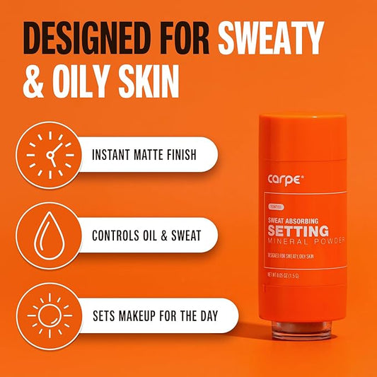 Carpe ~NEW~ Sweat Absorbing Translucent Mineral Powder - Mess-free Loose Powder Makeup That Controls Oil & Sweat Shine - Makeup Setting Powder For Oily Skin - Matte Finish Gentle on Skin