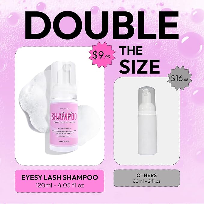 Large 120ml Lash Shampoo for Eyelash Extensions - Eyesy Lash Cleanser Gentle Foam Cleaner for Extensions, Clusters, Natural Eyelashes, Eye Makeup Remover Sulfate-Free Supply for Salon and Home Use
