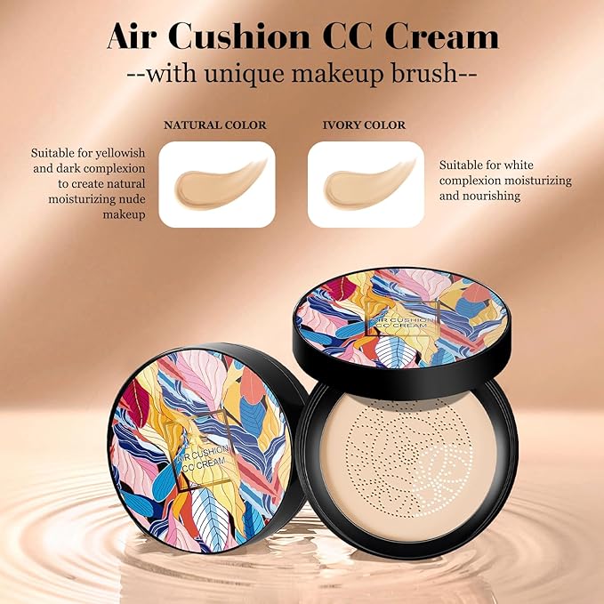 Indicativet Mushroom Head Air Cushion CC Cream, Air Cushion CC Cream Mushroom Head, Indicativet Foundation BB Cream Face Make Up, Long Lasting Matte Moisturizing Concealer (Natural, 1Pcs)