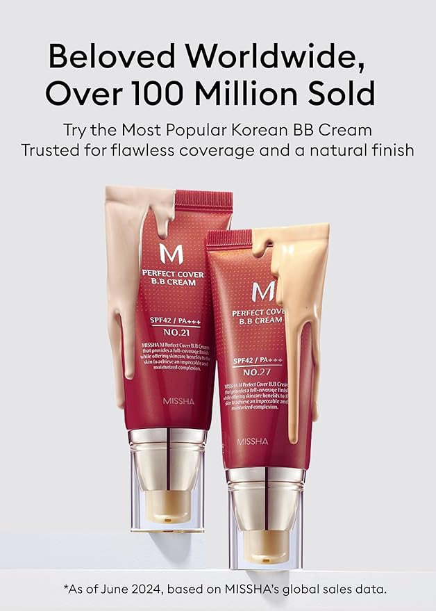 MISSHA M Perfect Cover BB Cream No.21 Light Beige - Light with Cool Undertone SPF 42 PA +++1.69 Fl Oz - Tinted Moisturizer with SPF