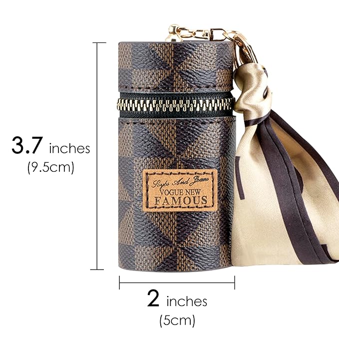 Lipstick Case, Mini Leather Lip Gloss Lipstick Organizer, Travel Lipstick Bag with Keychain for Perfume Fingernail Polish (Brown)