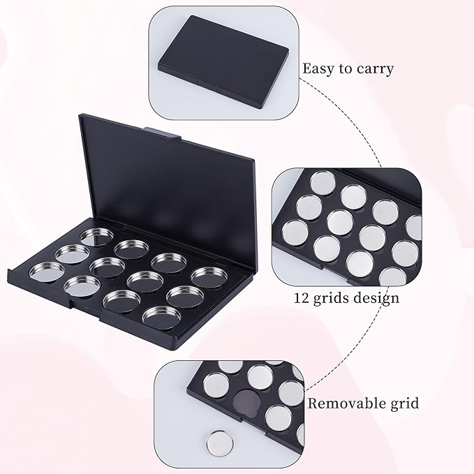NICENEEDED Empty Eyeshadow Palette, 12 Grids Blush Pallet Makeup Palette, Eyeshadow Palette Storage Box Refillable Cosmetic Sample Storage Case DIY Travel Makeup Organizer for Blusher