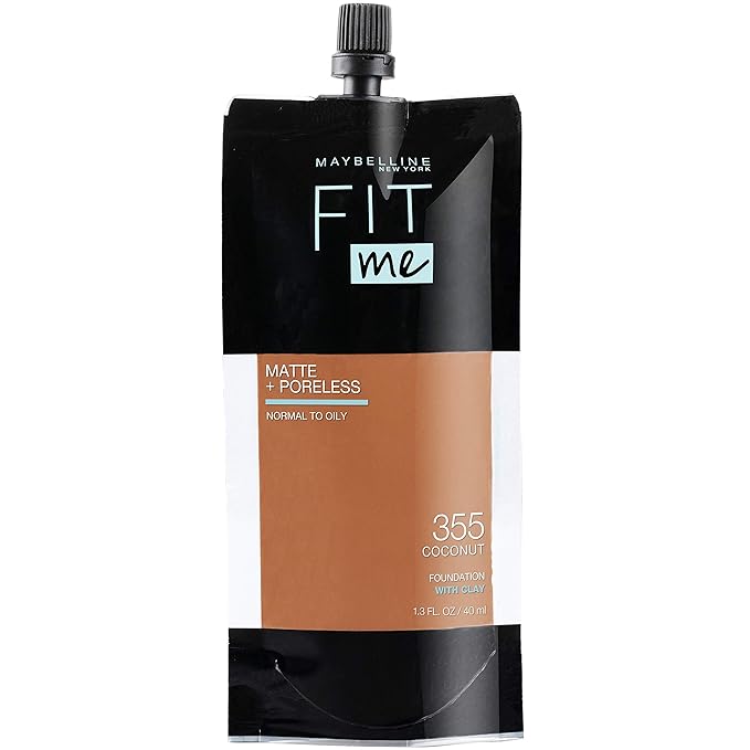 Maybelline New York Fit Me Matte + Poreless Liquid Foundation, Pouch Format, 355 Coconut, 1.3 Ounce
