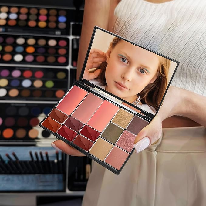 Beaupretty Magnetic Makeup Palette with Mirror, Empty Eyeshadow Palette With 15 Pans for Eyeshadow Lipstick Blush Powder