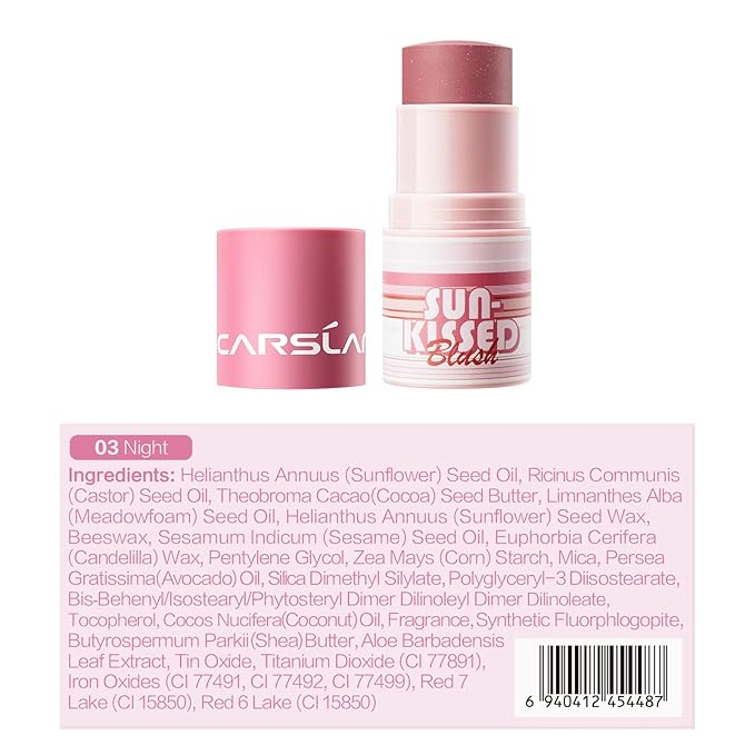 Sun Kissed Blush Face Bronzer Stick For Cheeks, Lips, Long-Lasting, Blendable, Vegan Makeup For All Skin Tones, 03 Night, 0.21Oz
