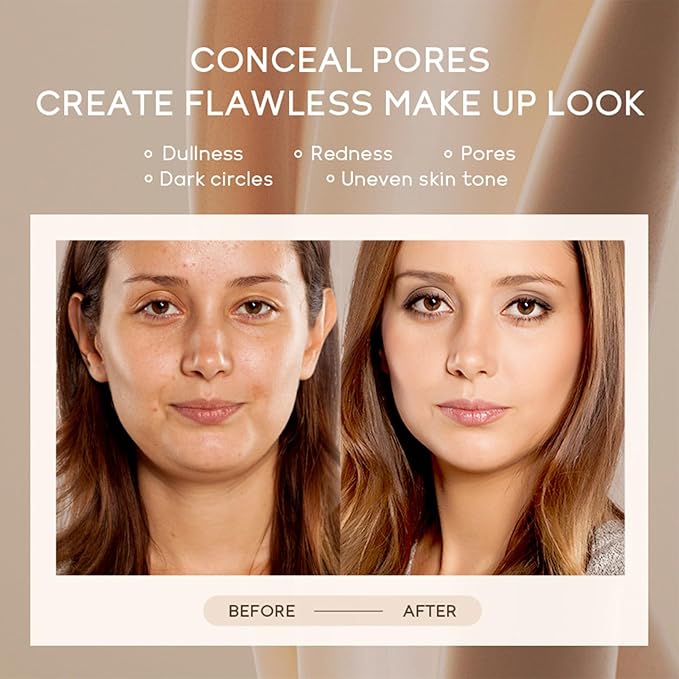 CC Cream with SPF 50+ with Brush, Waterproof Flawless Concealer Full Coverage BB Cream for All Skin Types, Lightweight Powder Foundation Full Coverage, Pre-makeup Primer Refine Skin Texture (Natural)
