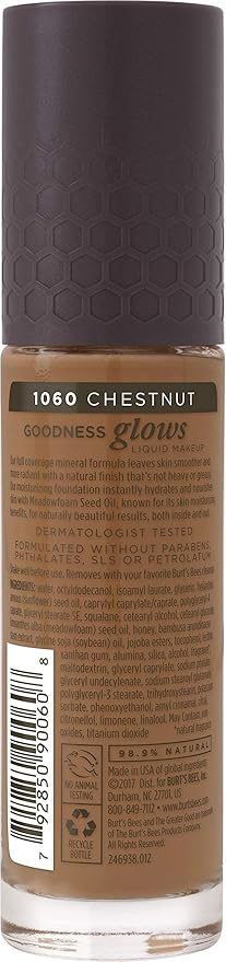 Burts Bees Goodness Glows Liquid Makeup, Chestnut - 1.0 Ounce (Pack of 2)
