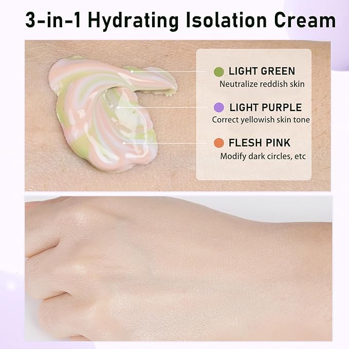 One Step Color Corrector, Primer Face Makeup Base, 3 In 1 Isolation Cream, Makeup Primer Skin Tone Correcting and Brightening Primer, Oil Control Moisturizing Face Skin Corrector
