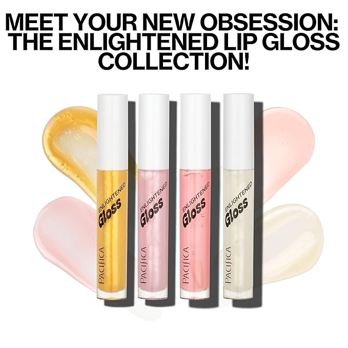 Pacifica Plumping Lip Gloss – Sugar Cake Flavored Shimmering Gold Hydrating Lip Oil Balm, No Tingle Lip Plumper with Shea Butter, Non-Sticky High Shine Sweet Finish, Vegan & Cruelty-Free 0.14oz