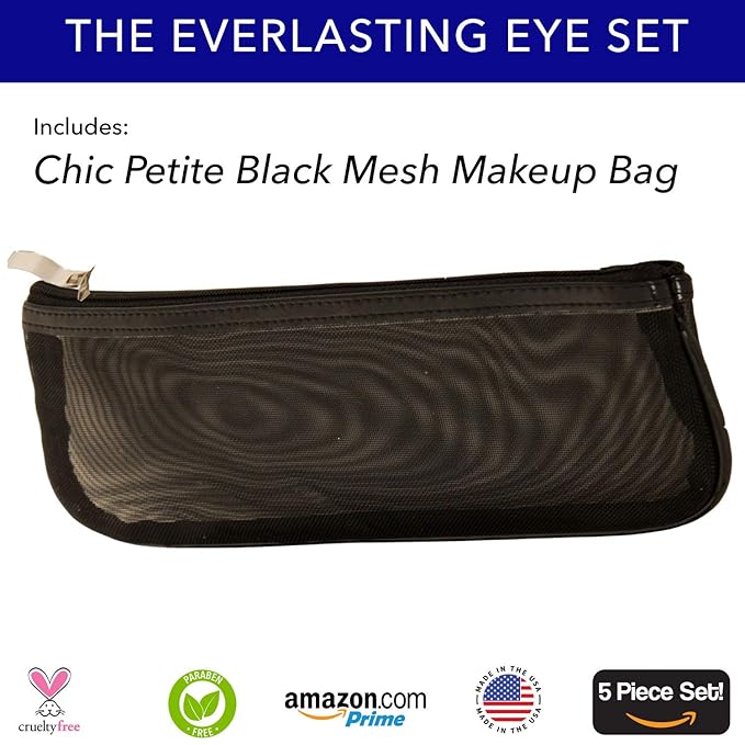 The Everlasting Eye 5 Piece Waterproof Makeup Set. Gel Eyeliner, Creme Eyeshadow, 2 brushes and Mesh Bag. Paraben-free, Talc-free, Cruelty-free. Misty Mocha/Black Beauty 1801