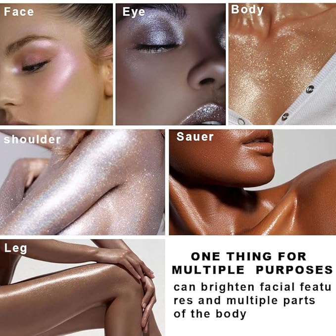 8 Colors Face Body Cheek Diamond Shimmer Highlighter Palette - Gold Shimmer Blush Bronzer and Makeup Powder C01