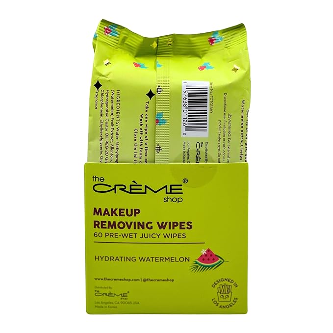 The Crème Shop Bubbly Mates Makeup Removing Wipes - Removes Oil, Dirt & Waterproof Makeup - Hydrating Watermelon