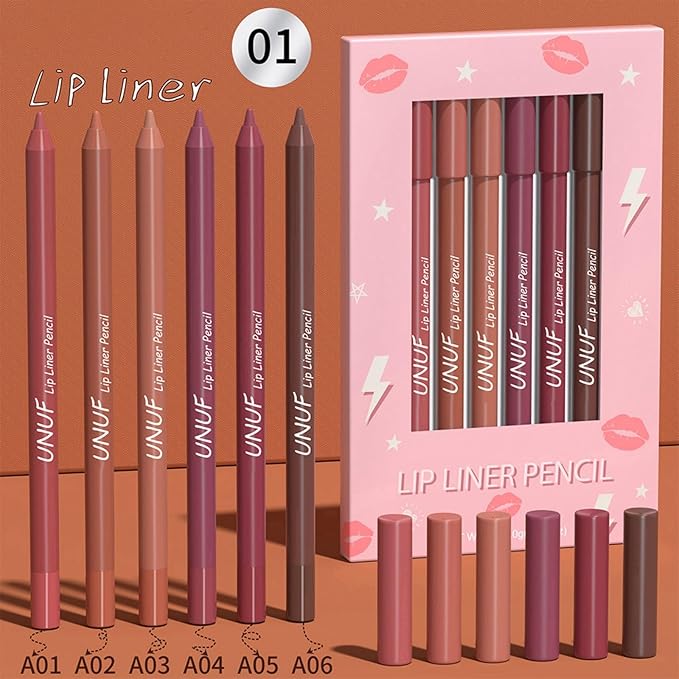 MAEPEOR Matte Lip Crayon 6PCS Smooth Velvety Lip Liner Pencils Set Waterproof Long Wear Lipstick Crayon Pen (Set 01)