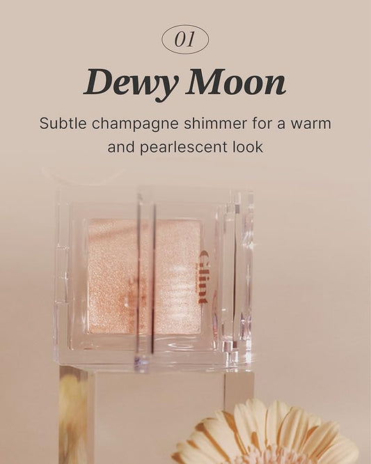 Glint Dewy Highlighter (Dewy Moon, 0.08oz) - Luminous Glow, Infused with Micropearls, Shiny Illuminator. Rich Pigment & Silky Touch, Korean Makeup.