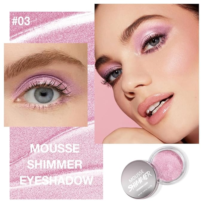 Shimmer eyeshadow,Glitter eyeshadow,Easy - Apply Powder for Eye & Face Highlighting, with Mermaid Shimmer(03#Soft Pink, 1 Count (Pack of 1))
